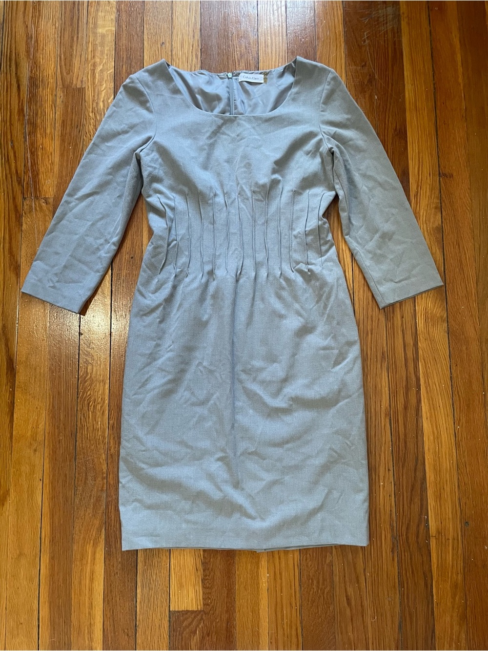 Calvin Klein Light Gray Pintuck Sheath Midi Dress